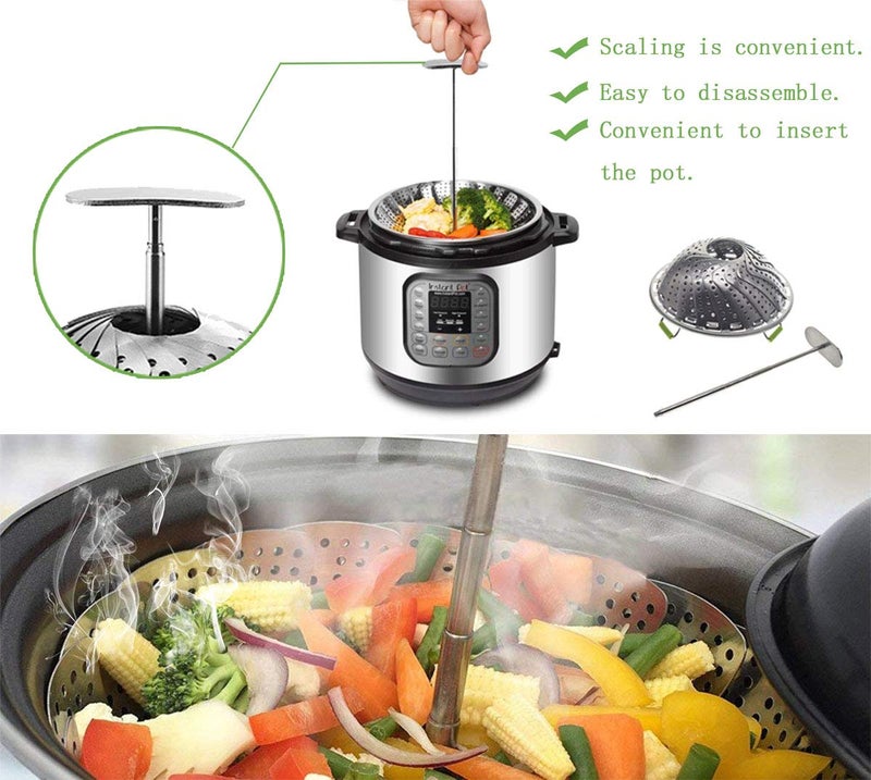 LCPUD Steamer Basket, Veggie Steamer Basket for Cooking Stainless Steel Folding Vegetable Steamer Insert with Extending Removable Center Handle Expandable to Fit Various Size Pot(7" to 11") - Image 1